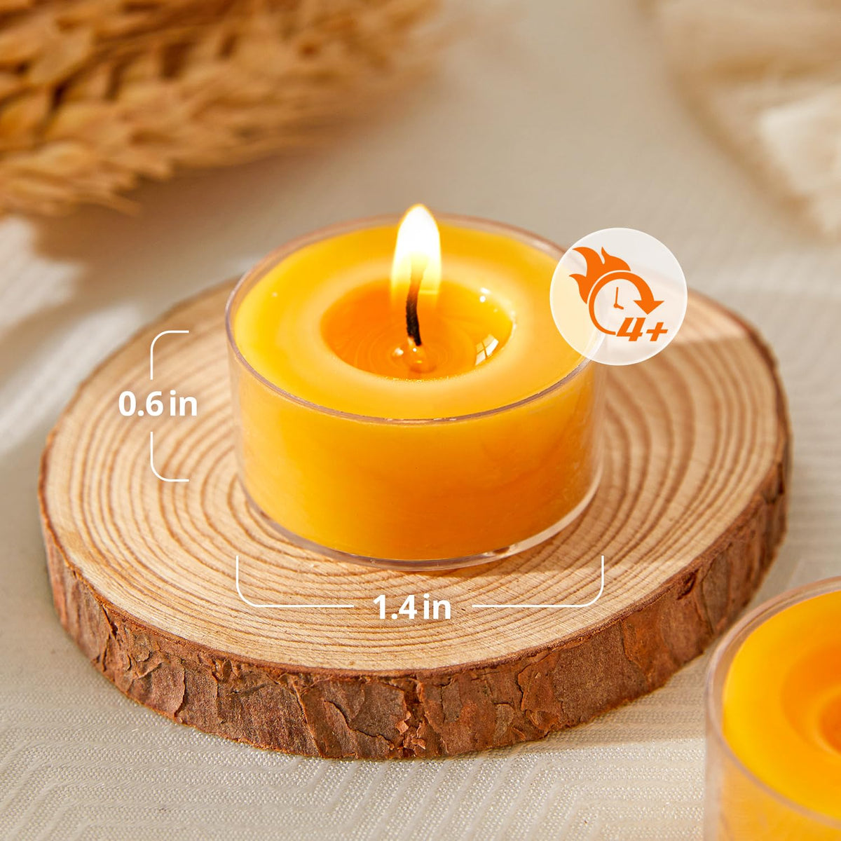 Ashlux Unscented Beeswax Tea Lights Candles 20 Pack, 4 Hours Long Burning Handmade Yellow Tealight Candles, Clear Cup Smokeless Beeswax Candles for Wedding, Christmas Lights, Centerpiece & Home Decor