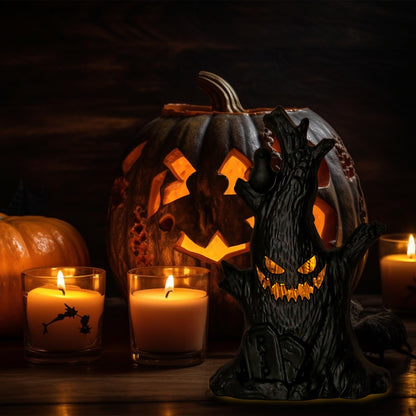 Halloween Lanterns Decoration 6.3" Height Retro Hanging Lamp Halloween Dead Tree Flameless Candle Holder Day of The Dead Lantern Gift for Home Tabletop Trick or Treat Party Supplies