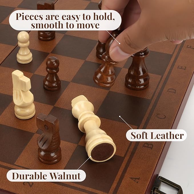 Strong Magnetic Chess Set for Adults &amp Kids 15.4 Leather Chess Board &amp Handcrafted Wooden Chess Pieces with Storage Slots Portable Travel Chess Game for Beginner and Professional