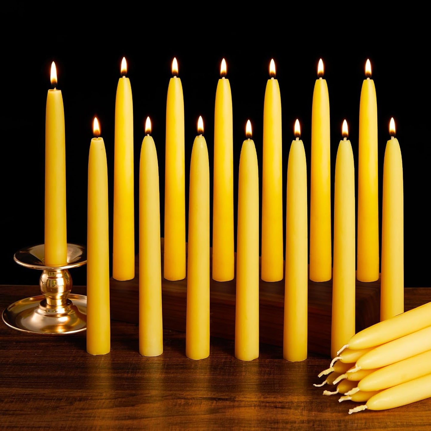 Beeswax Candle Set - 12PC Tea Lights + 12PC Taper Candles + 3PC Pillar Candles | Unscented Dripless Smokeless Clean Burning Long Lasting Candles for Wedding Home Decor Dinner Church Holiday
