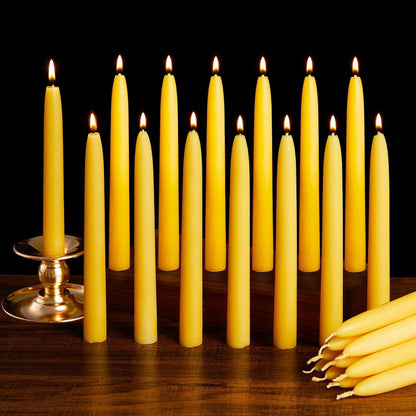 Beeswax Candle Set - 24 Pack 6H Tea Lights + 12 Pack 8H Taper Candles + 3 Pack Pillar Candles | Unscented Dripless Smokeless Clean Burning Long Lasting Candles