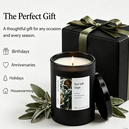 Sea Salt Sage Soy Candle, Driftwood Aromatherapy Candle for Home, Natural Soy Wax Sleep Candle with Citrus Woody Scent for Bedroom, Relaxation, Bath & Self Care Gift