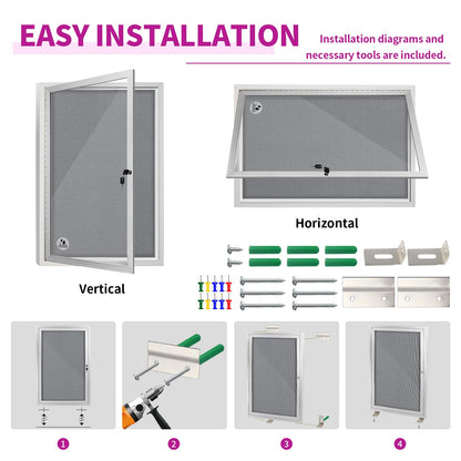Outdoor Weatherproof Enclosed Fabric Bulletin Board,Noticeboard Case with Lockable Glass Door,Silver Aluminum Frame, 36x24 Inch (5xA4)