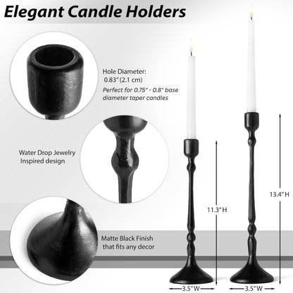 Candle Stick Holder Set of 2, Iron Taper Candle Holders, Tall Black Candlestick Holders for Dining Table Decor