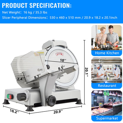 Commercial Meat Slicer, Electric Deli Slicing Machine,Electric Deli Slicing Machine with 12" Blade,Adjustable Thickness 0-15Mm, Low Noise Food Cutter for Restaurant and Home