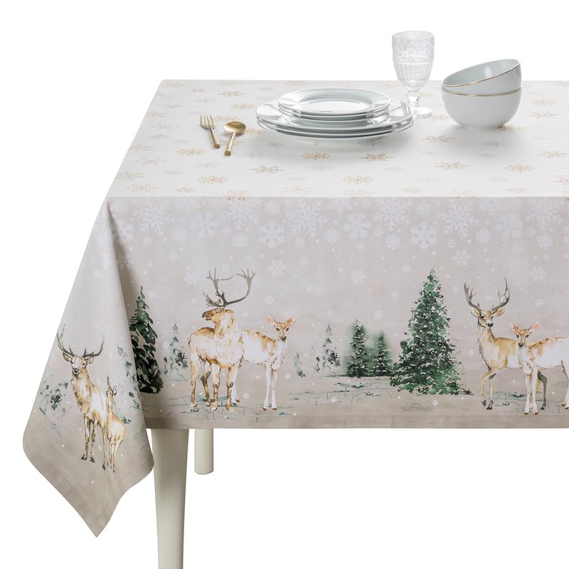 Maison d' Hermine Table Cloth Rectangle Table 100% Cotton 70 x 90 Inches Fall Tablecloth Reusable Everyday Use for Thanksgiving Christmas Decorations Dining Farmhouse Party (Deer in The Woods)