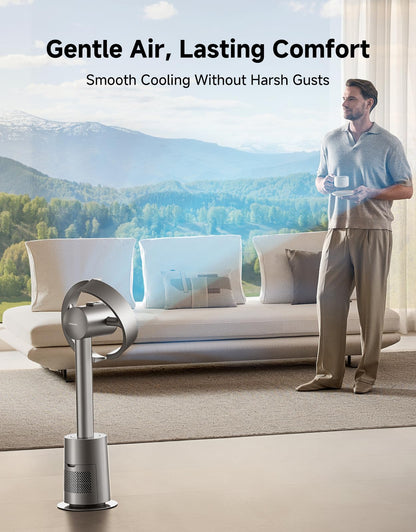 DREAME Bladeless Tower Fan for Bedroom, Smart Standing Fan with 270° Spatial Airflow for Whole-Room Circulation, 59ft/s High Velocity, 10 Speeds 3 Modes, Temperature-Adaptive Airflow, MF10-Silver