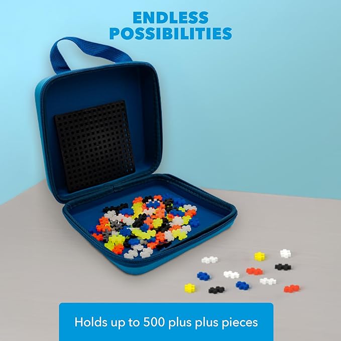 PLUS PLUS Building Set with Travel Case 3D Open Ended Stem Toy for Kids 100 Mini Interlocking Pieces 1 Baseplate - Glow Mix
