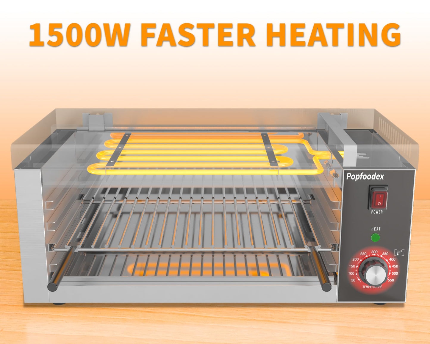 Popfoodex Salamander Broiler, 1500W Electric Cheese Melter w/ 550°F Heating and Stainless Steal Body, Commercial Broiler w/Removable Crumb Tray, Salamander Grill For Pizza, Grill Steaks, Sandwiches