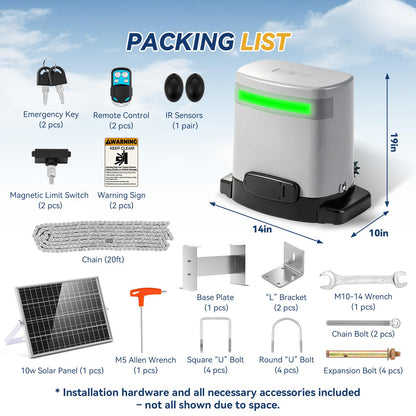 1300lbs Solar Sliding Gate Opener Chain Drive with Built-in Backup Battery, WiFi Remote Control, IR Sensor, Automatic Gate Motor for Heavy Driveway Slide Gates, Off-Grid Operation with Solar Panel