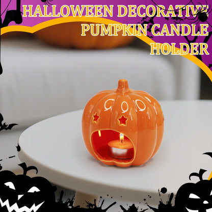 Halloween Pumpkin Candle Holder, Ceramic Candle Stick Holder with Star Hole, Orange Candle Holders for Candlesticks, Halloween Decor Gift for Daughter, Mother, Girlfriend & Kids