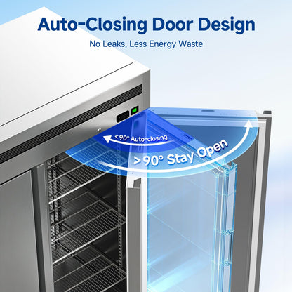 BODEGA BODEGACOOLER 54" W Double Door Commercial Refrigerators, Stainless Steel Solid Door Reach-in Refrigerator, 49 Cu.Ft Large Capacity, 33℉ to 41℉ Temp Range, Auto Defrost, For Restaurant Kitchen