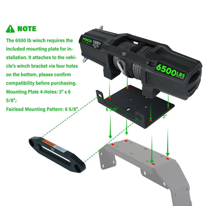 TYT 6500 lb UTV Winch Kit,12 Volt DC Electric Trailer Winch with Wireless Remote and Wired Switch,1/4" x 50FT Synthetic Rope Winch with Rubber Stopper and Mounting Plate