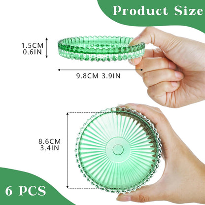 4" Glass Candle Holder,Green Round Crystal Candle Plate,Decorative Glass Pillar Candle Plate,Aromatherapy Candle Pad for Christmas, Birthday, Wedding Table Centerpiece, Set of 6