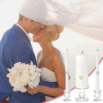 Unity Candles with Glass Candle Holder for Wedding Ceremony - Unity Candle Set Wedding Candles for Ceremony, Unity Ideas for Religious Anniversary Newlyweds Unity Candle Gifts