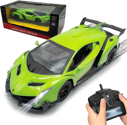 QUN FENG Lamborghini Remote Control Car 1:24 Scale Lambo Toy Car Officially Licensed Rc Cars with Light 2.4Ghz Model Car for Boys 4-7 Girls Birthday Gift Green