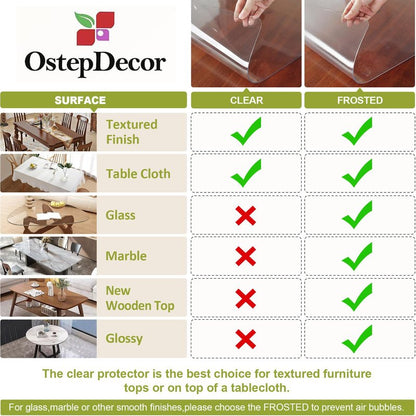 OstepDecor 44 x 72 Inch Clear Table Cover Protector, 2mm Thick Clear Plastic Table Cover, Waterproof Dining Table Protector, PVC Vinyl Desk Mat Pad for Coffee, Dining, Dresser & Nightstand Tops