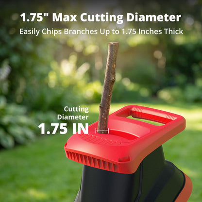 AMERISUN Electric Wood Chipper Shredder 15-Amp, 4200RPM Leaf Mulcher with 1.75-Inch Branch Capacity, Portable Yard Waste Shredder with 50L Collection Bag for Garden, Lawn & Landscaping Cleanup