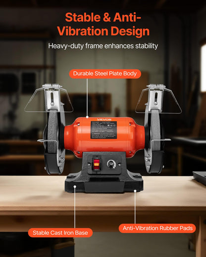 VEVOR Bench Grinder, 8-inch Variable Speed Bench Grinder, 2000-3450RPM Table Grinders with 550W 5.0A 3/4Hp Induction Motor, 36/60-Grit Grinding Wheel & Adjustable Eye Shield for Sharpening Grinding