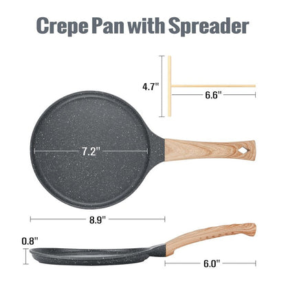 SouxMux Nonstick 8-Inch Crepe Pan with Spreader, Ceramic Coated Dosa Tawa Pan, Induction Compatible Flat Skillet for Pancakes, Omelettes, and More with Cool Handle, PFOA Free