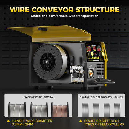 200A MIG Welder 110V/220V Dual Voltage 6 IN 1 MIG/Stick/Flux/Lift TIG Welder,Synergistic Control,LED Display,IGBT Portable Welding Machine for Steel Stainless Steel DIY & Fabrication