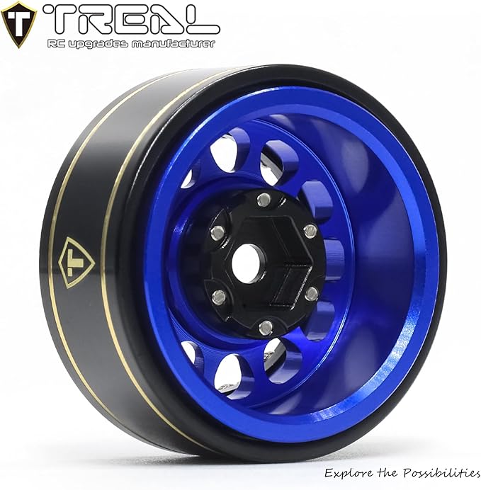 TREAL 1.0 Beadlock Wheels 12 Spokes Classic Rims (4P) for SCX24 AX24 FCX24 TRX4M 1/24 1/18 Crawler Car-Type I(Blue)
