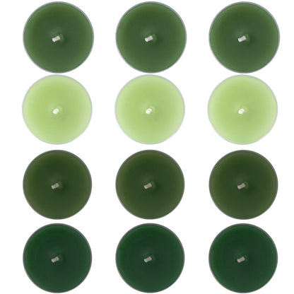 Scented Tea Light Candles 12 Pack Gradient Green Hand Poured Smokeless Small Round Candles in Clear Cups for Romantic Dinners Wedding Centerpieces Cozy Evenings