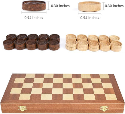 VAMSLOVE 15inch Checkers Folding Wooden Game Set 100 Square Checkerboard International Checkers Draughts Board 10x10 for Kids with Pieces Storage Slots (Instructions Included)
