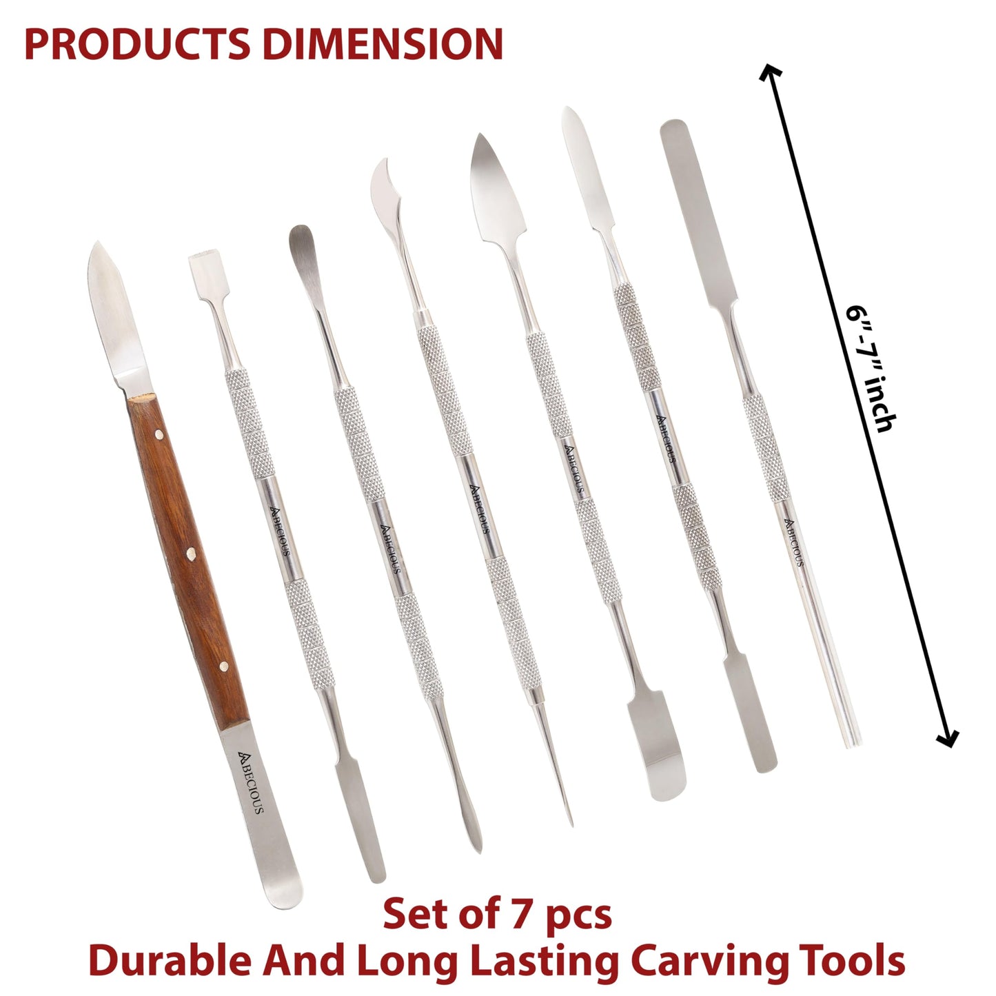 ABECIOUS Wax Carving Tools Set (7Pcs), Metal Clay Sculpting Tools, Stainless Steel Double Ended Premium Dab Tool for Carving, Modeling, Sculpting and Shaping