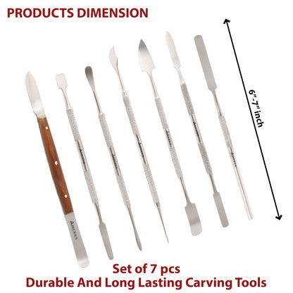 ABECIOUS Wax Carving Tools Set (7Pcs), Metal Clay Sculpting Tools, Stainless Steel Double Ended Premium Dab Tool for Carving, Modeling, Sculpting and Shaping