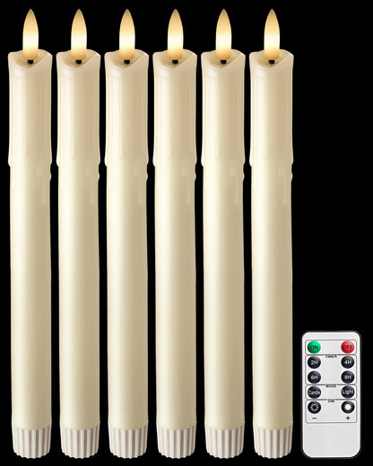 otnofok Flameless Taper Candles Real Wax with Remote, 9.6" x 0.78" LED Candlesticks Battery Operated, 3000K CCT for Wedding, Christmas, Dinner Table Centerpieces, 6 Pack, Ivory Melted Wax Look