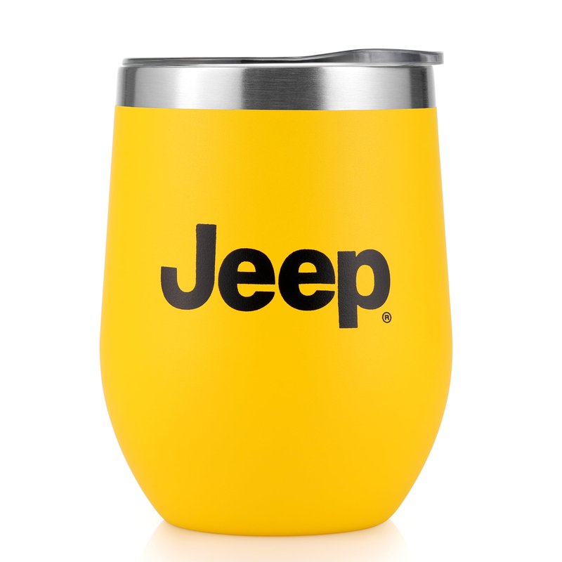 Jeep Insulated Wine Tumbler 12 oz - Double Wall Stainless Steel Thermal Tumbler with Copper Vacuum Insulation, Push-On Lid (Yellow)