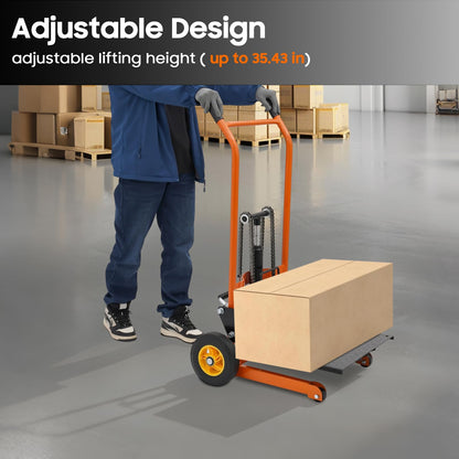 Hydraulic Material Lift Pallet Truck, 577LBS Capacity Adjustable Lift Stacker Heavy-Duty Hydraulic Material Lift Winch Stacker Forklift w/Removable Lifting Plate for Workshops Warehouses Factories