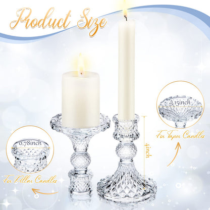 Sieral 24 Pcs Clear Taper Candle Holders 4'' Tall Glass Candlestick Holders Bulk Crystal Decorative Stand Wedding Stick Holder for Anniversary Party Dining Table Festival Decor