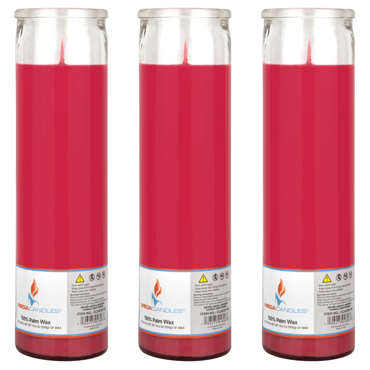 Mega Candles 3 pcs Unscented Pink Glass Container Devotional Prayer Candles, Shortening Wax Candle 2 Inch x 8 Inch, Sanctuary, Vigils, Prayers, Spiritual, Blessings, Religious, Altar, Remembrance