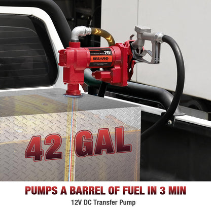 Fuel Transfer Pump 12V 20 GPM High Flow with Manual Nozzle - Heavy Duty Cast Iron Electric Fuel Pump for Gasoline, Diesel, Kerosene, Ethanol, Methanol, Biodiesel - Commercial & Industrial Use