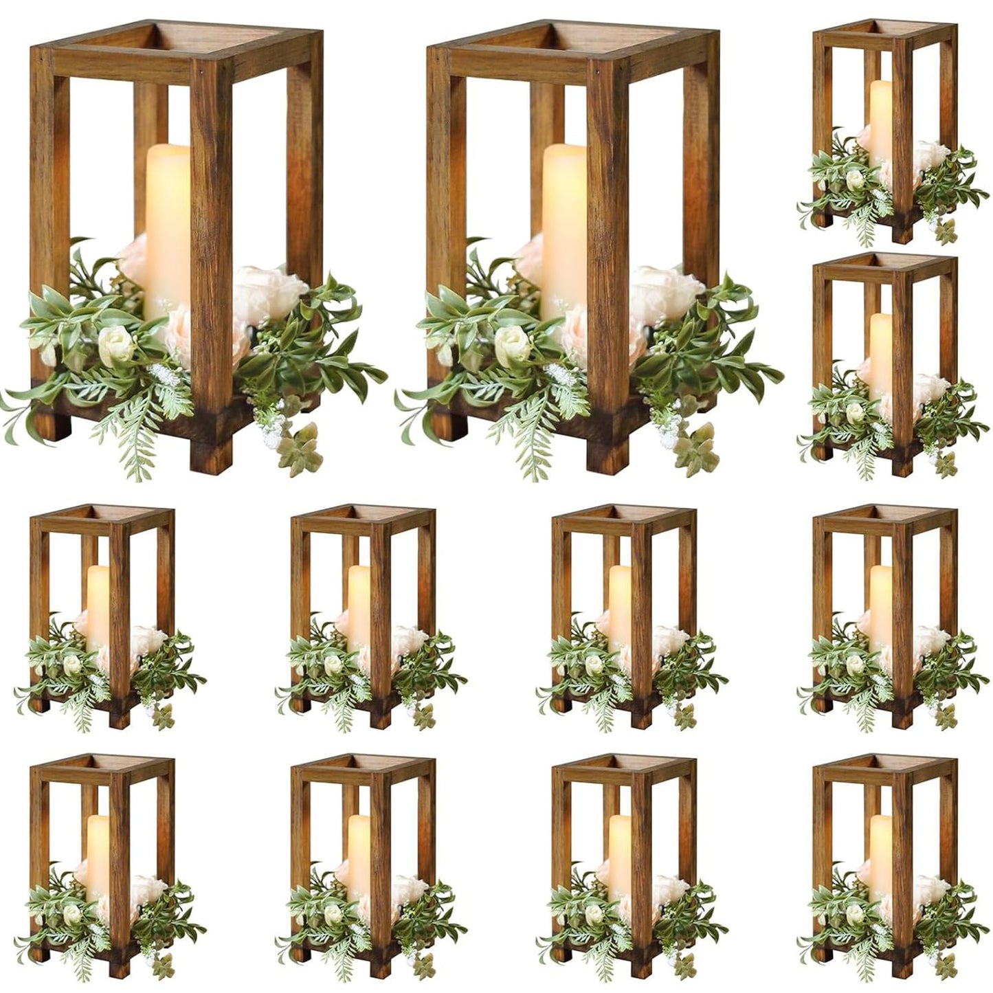 12 Pcs Wooden Wedding Lantern Centerpiece, Candle Holder Table Fireplace (No Candles & Flowers), Rustic Farmhouse Decor for Home Christmas Wedding Party Table