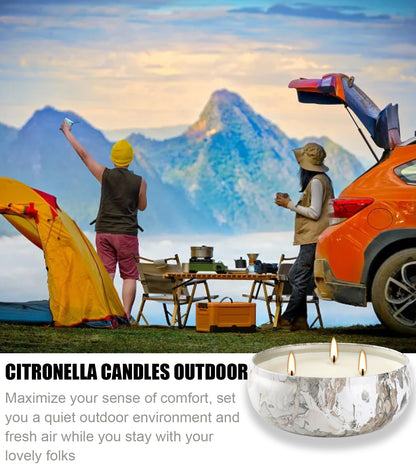 Citronella Candles Outdoor, 3 Pack 12oz Large Citronella Candle 3-Wick Natural Soy Wax Summer Candle Set 240 Hours Long Lasting Burning Huge Scented Outdoor Indoor Candles for Garden Yard (Gray)