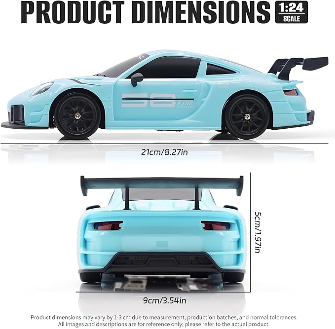RC Drift Car 1:24 4WD Remote Control Cars Vehicle with LED Light2.4GHz 20KM/H High Speed RC Cars with Two Batteries &amp Drifting Tires Racing Sport Toy for Adults Boys Girls Kids Blue