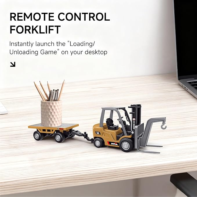 BRRRRT 1/64 Full Proportional RC Forklift Toy8 Channel 2 Mode Mini Remote Control Forklift Truck with Flatbed Tow Truck2 in 1 Transformable Lift Fork &amp Hook with Rechargeable Battery for 4+ Kids
