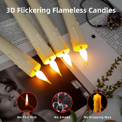 SUNGEGE 9.9-Inch Rechargeable Flameless Taper Candles, 60+ Hours Runtime, Remote & Timer, Flickering LED, Safe for Home & Events 6-Pack, Ivory, Plastic