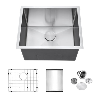 SINKVINE 23-inch Undermount Laundry Utility Sink - 23x19x13 Extra Deep Stainless Steel Single Bowl Basin with Drain Strainer, Bottom Grid & Drying Unit for Laundry Room, Outdoor, Garage, Kitchen Use