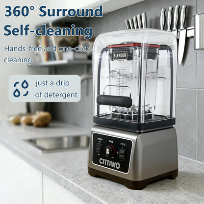 Cittiwo Commercial Blender Heavy Duty Restaurant with 64oz Jar, 2200W Professional-Grade Smoothie Blender, Ice Crush, Frozen Drinks, Quiet Shield, Self-Cleaning