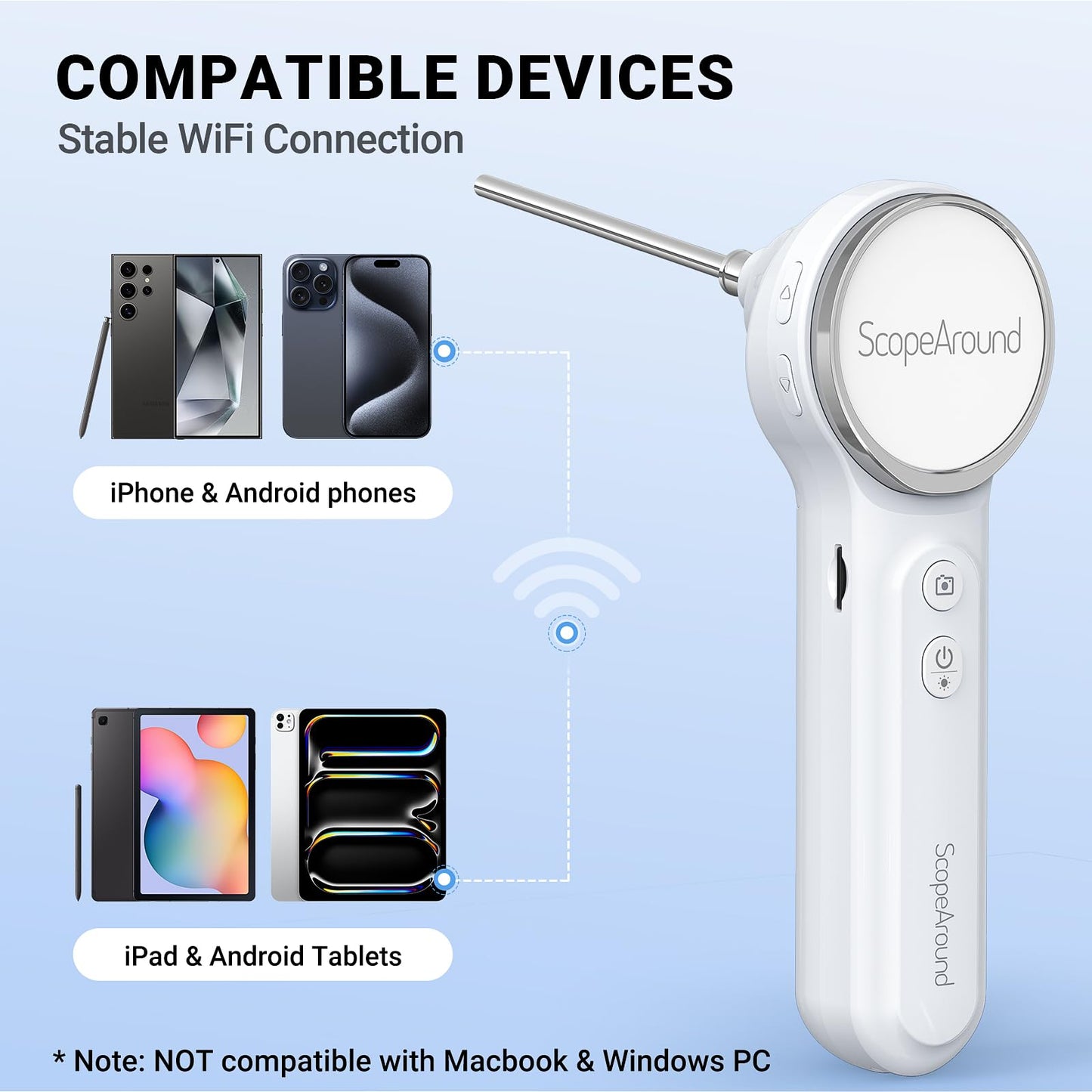 ScopeAround Otoscope, 720PHD Ear Scope Set, Digital Otoscope w/1.85in IPS Screen, Ear Wax Removal Tool Camera, Video Otoscope Ear Camera with 6 LED Lights, Compatible with Android/iPhone
