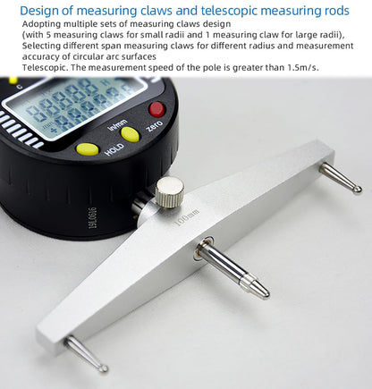 AICEYI Digital Inner and Outer Radius Measuring Instrument with 10mm/20mm/30mm/60mm/100mm Replaceable Measuring Claws,Black Radius Range: 5-700mm (0.2-27.5in”), Linear Range: 0-12.7mm (0-0.5in”)