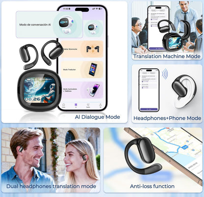 NE58 AI Translation Earbuds Real Time, 134 Language Translator Wireless Bluetooth 6.0 Open Ear Earbuds, LED Touch Screen, Noise Cancelling Translate Ear Buds for Travel & Business Meetings (White)