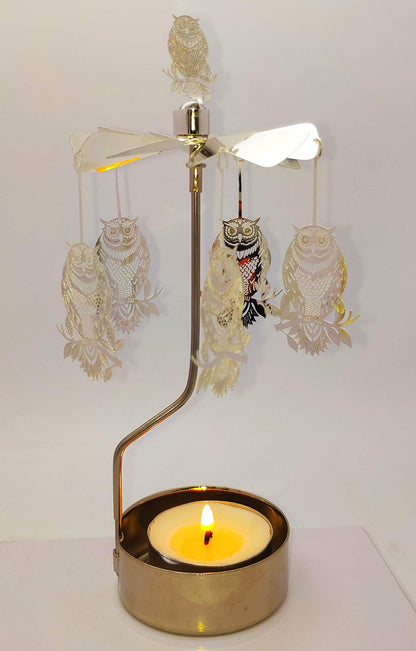 Rotary Candle Holder Spinning Candleholder Metal Small Gift (Owl)
