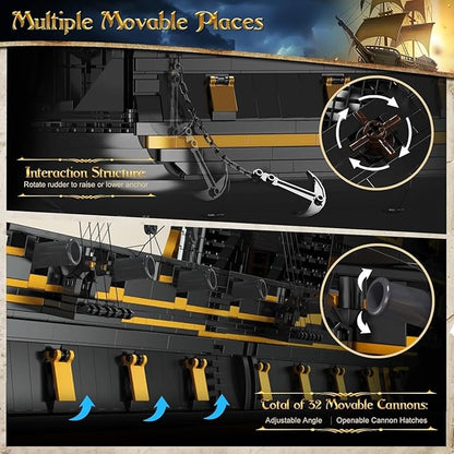 Mould King Pirate Ship Model Building Blocks Kits Black Pearl Ship MOC Model Set to Build Large Pirates Ship Boat Model Blocks Assembly Toy(5266 Pieces)