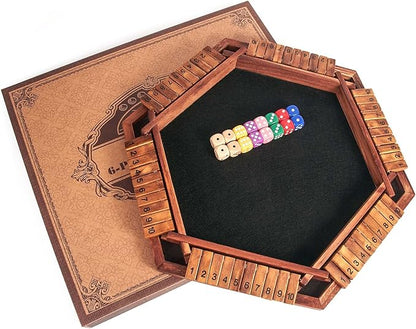 AMEROUS Upgraded 1-6 Players Shut The Box Dice Game Wooden Board Table Math Game with 16 Dice for Kids Adults Family Classroom Home Party or Pub