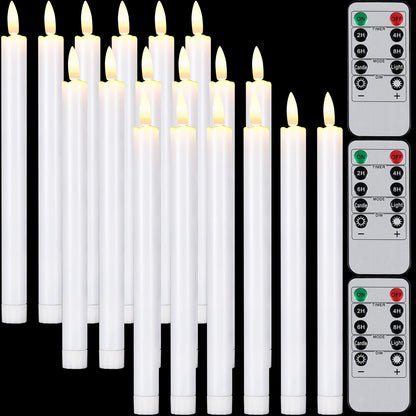Tuanse 18 Pcs White Flameless Taper Candles with Remote Timer, Dimmer, LED Flickering Candlesticks Battery Operated 10 Inch Window Candles for Wedding Church Home Xmas Party Decor